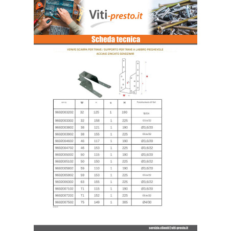 1 x Supporto per trave con aletta pieghevole Sendzimir 59X110