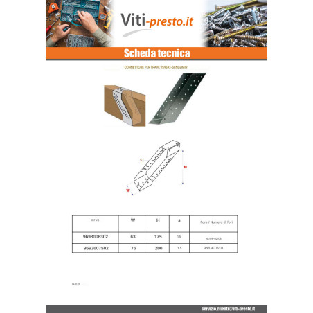 1 x Connettore per travi in legno 75X200