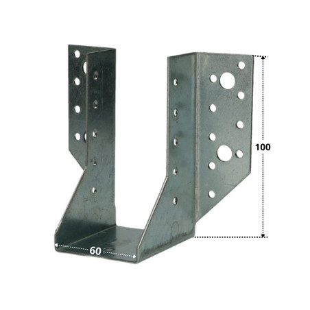 1 x Supporto per travi a forma di U con Alette Esterno Sendzimir 60X100