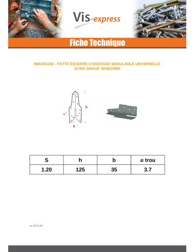 1 x Fissaggio Ancoraggio 35X125 Sendzimir