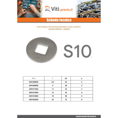1 x Rondella Per Strutture In Legno Foro Quadrato 22X72X6 Zincate