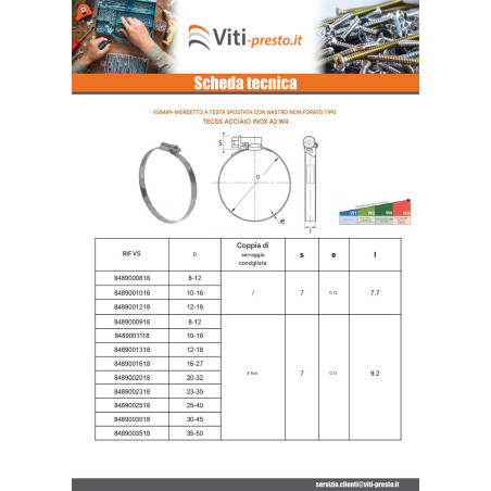 1 x Fascetta stringitubo testa decentrata banda non perforata da 9 Diametro 35 con 50 Acciaio Inox W4