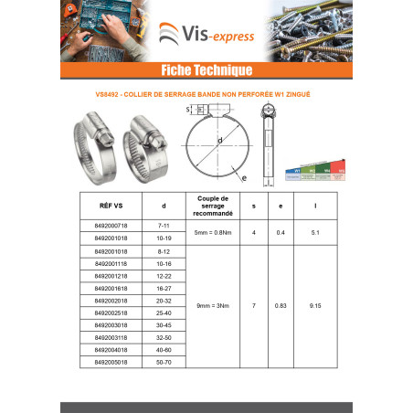 1 x Fascetta stringitubo banda non perforata da 5 mm Diametro 7 con 11 Acciaio Zincato W1