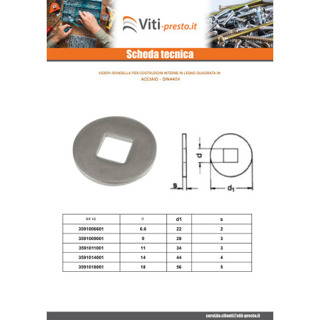 1 x Rondella Per Strutture In Legno Foro Quadrato 9X28X3 Acciaio Grezzo