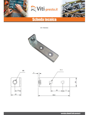 1 x Squadra di fissaggio Foro Filettato M6 Zincate