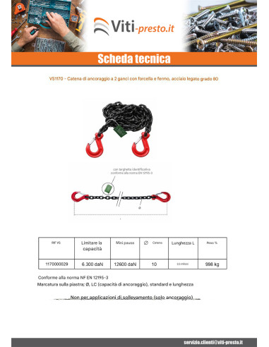 1 x Catena di ancoraggio 2 Gancio Grado 80 3.5...