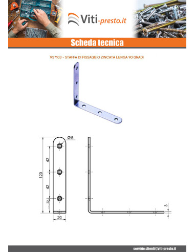 1 x Squadra di fissaggio Lunga 90 120X20X3 Zincate