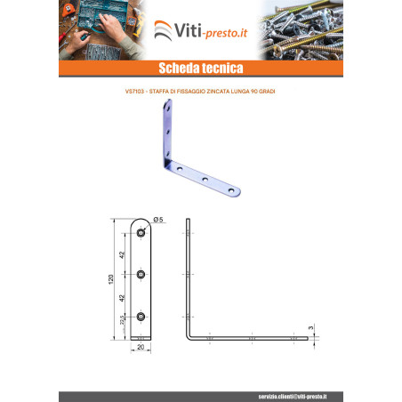 1 x Squadra di fissaggio Lunga 90 120X20X3 Zincate