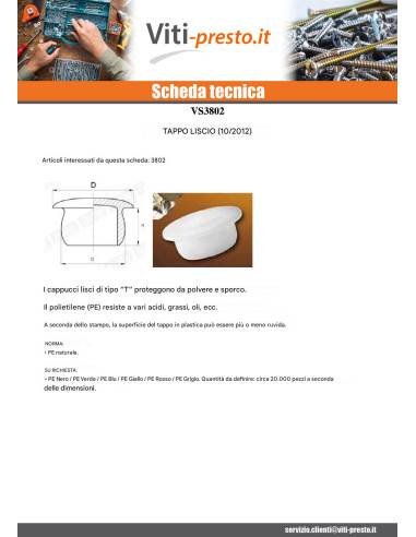 1 x Tappo Liscio 25X32 LG13 Polietilene RAL1020