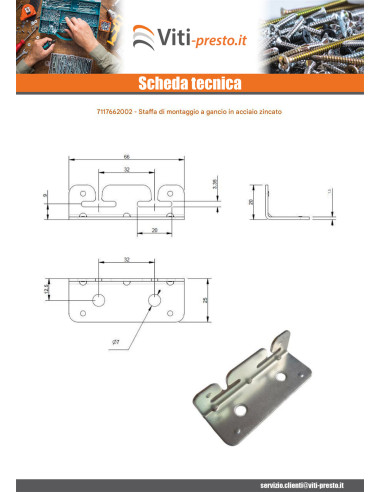 1 x Staffa di fissaggio con Gancio 660X200 Zincate