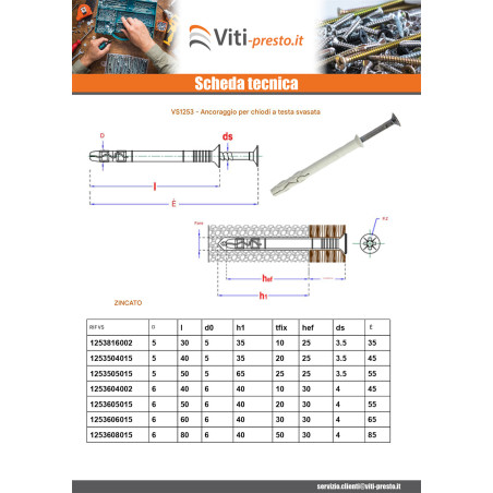 1 x Ancoraggio a martello vite per chiodi Acciaio Inox A2 8X100