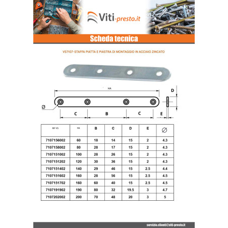 1 x Fissaggio ASSEMBLAGGIO Piatta 15X160 Zincate