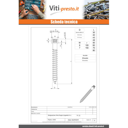 1 x ZAMPE con Viti Per Legno Zincate 7X30