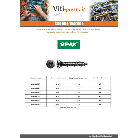 1 x Vite Per Cartongesso Spax Phillips 2 3,9X35 Acciaio Fosfato GIX-C
