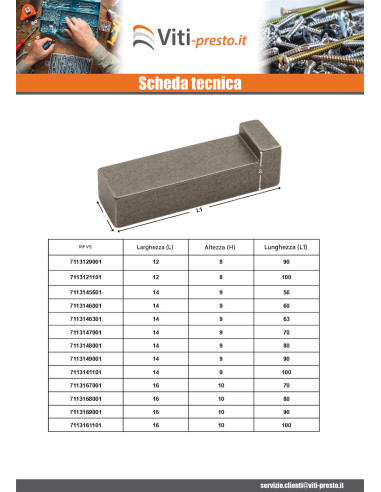 1 x Chiodo con tallone Acciaio Grezzo 10X8...