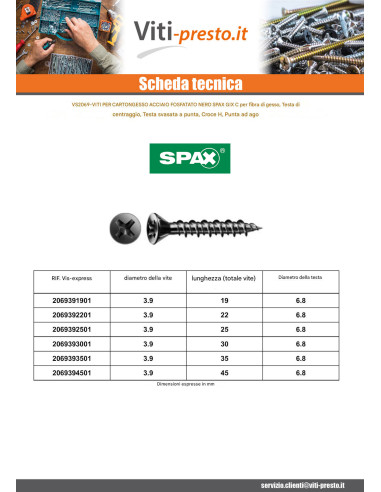 1 x Vite Per Cartongesso Spax Phillips 2 3,9X30...