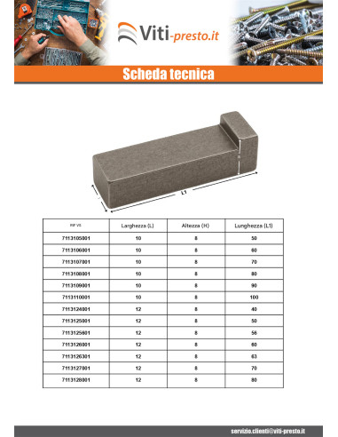 1 x Chiodo con tallone Acciaio Grezzo 8X7...