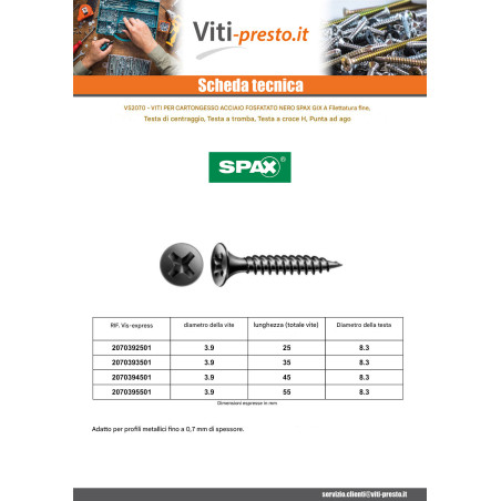 1 x Vite Per Cartongesso Spax Phillips 2 3,9X55 Acciaio Fosfato GIX-A