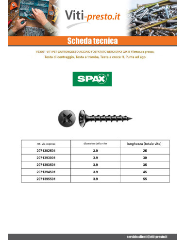 1 x Vite Per Cartongesso Spax Phillips 2 3,9X30...