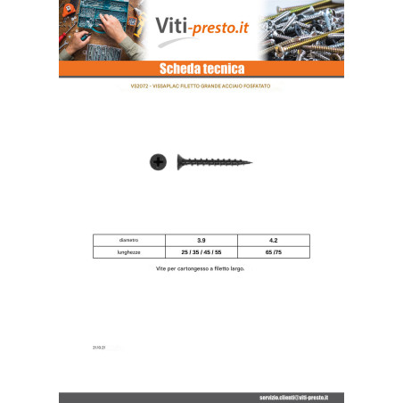 1 x Vite Per Cartongesso Large filettatura Phillips 2 4,2 x 75 Acciaio Fosfato