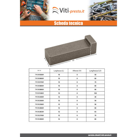 1 x Chiodo con tallone Acciaio Grezzo 10X8 Lunghezza 80