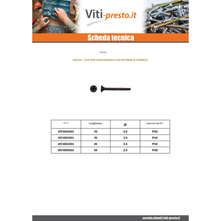 1 x Vite Per Cartongesso con Punta Vite Autoperforante Phillips 2 3,5X25 Acciaio Fosfato