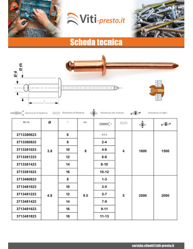 1 x Rivetto Testa tonda standard barra di...