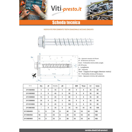 1 x Vite Per Calcestruzzo Testa Esagonale Flangia T15 10X160 Zincate