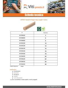 Tassello di legno liscio Diametro 14 Lunghezza 1 Metro 2