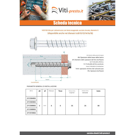 1 x Vite Per Calcestruzzo Testa Esagonale Flangia T8 5X100 Zincate
