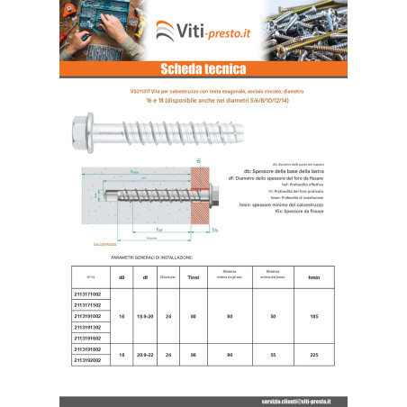 1 x Vite Per Calcestruzzo Testa Esagonale Flangia T24 16X150 Zincate