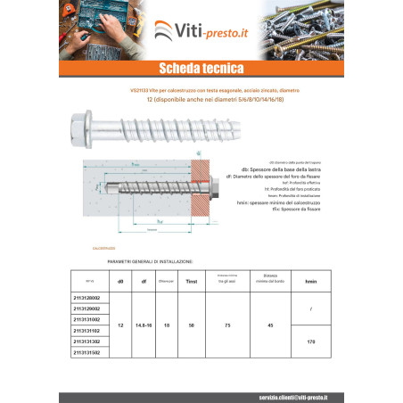 1 x Vite Per Calcestruzzo Testa Esagonale Flangia T18 12X110 Zincate