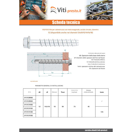 1 x Vite Per Calcestruzzo Testa Esagonale Flangia T18 12X80 Zincate