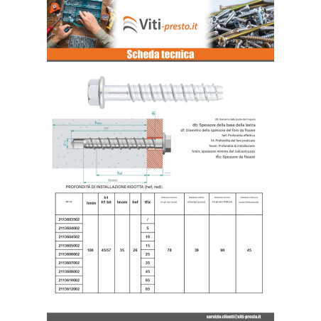 1 x Vite Per Calcestruzzo Testa Esagonale Flangia T10 6X45 Zincate