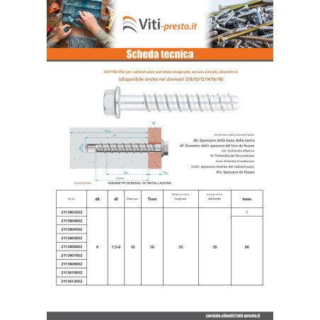 1 x Vite Per Calcestruzzo Testa Esagonale Flangia T10 6X50 Zincate