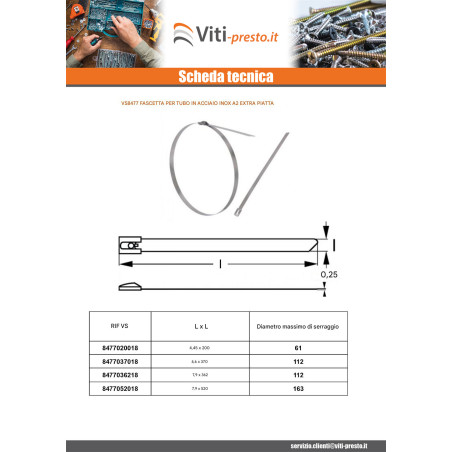 1 x Fascetta stringitubo extra piatto 4,6 x 200 Acciaio Inox A2