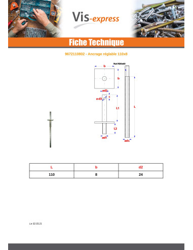 1 x Ancoraggio Regolazione 110X8 Zincate