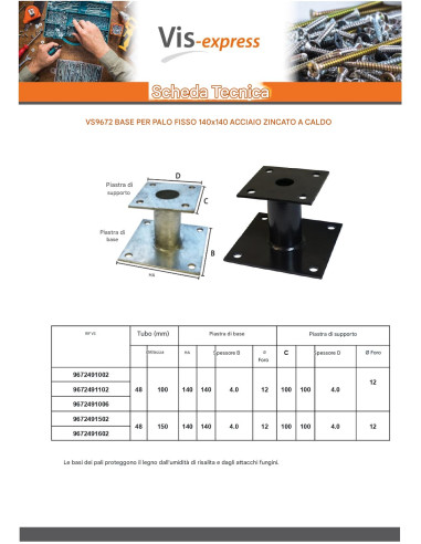 1 x Base de correio fisso Con FISSAGGI 140x140...