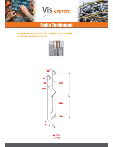 1 x Base de correio stile H 91X600X60X6 Elevata...