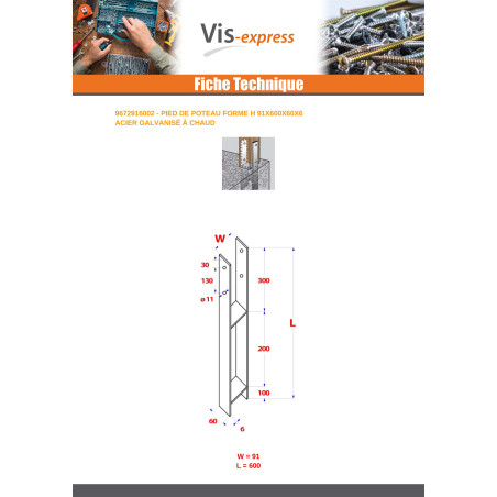 1 x Base de correio stile H 91X600X60X6 Elevata Resistenza Alla Corrosione Acciaio Zincato A Caldo