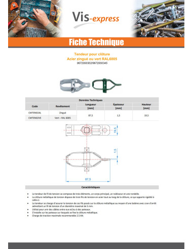 1 x Tenditore Per recinzione Zincate 85X29.5X1.5