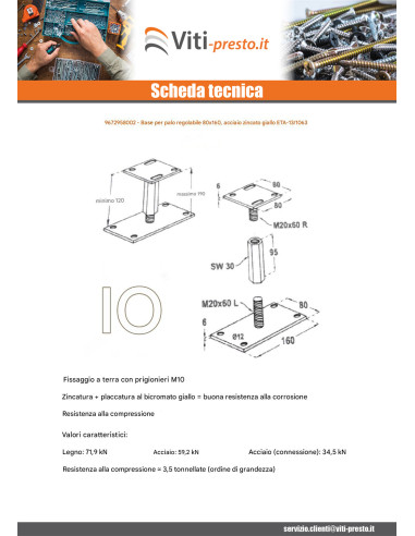 1 x Base de correio regolabile 80X160 Bicromato