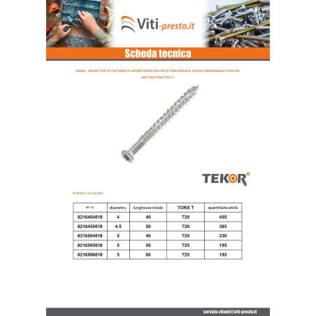 1 x Secchio di 385 Vite Per Decking TEKOR 4,5X50 cut Chiodo Anti-Spacco 17 Acciaio Inox C1 AISI 410 Testa Forata