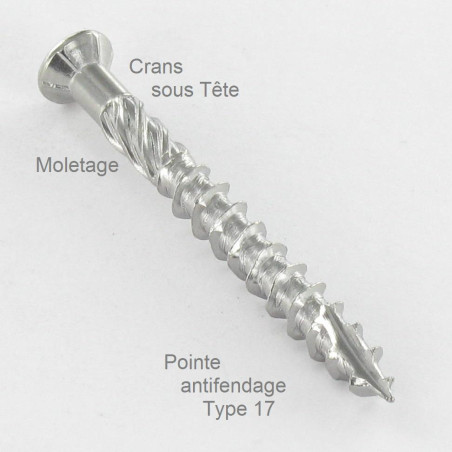 1 x Vite Per Decking TEKOR Testa Forata Bombata T25 5X70 cut Chiodo Anti-Spacco 17 Acciaio Inox A4