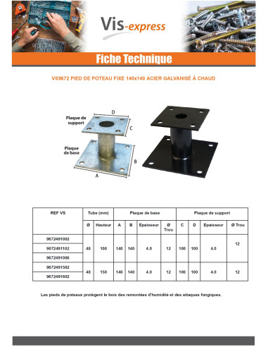 1 x Base de correio fisso 140x140 Elevata...