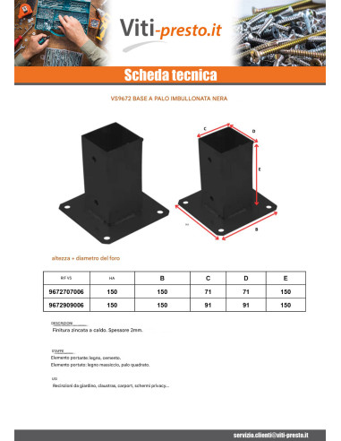 1 x Base de correio con imbullonare 70X70 Nero