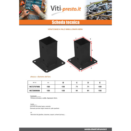 1 x Base de correio con imbullonare 70X70 Nero