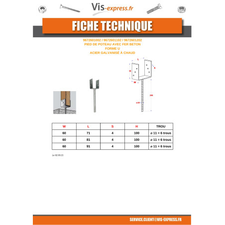 1 x Base de correio stile U 60X100X91 Elevata Resistenza Alla Corrosione Acciaio Zincato A Caldo