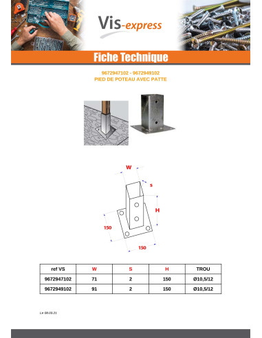 1 x Base de correio Con Fissaggio 71X150...