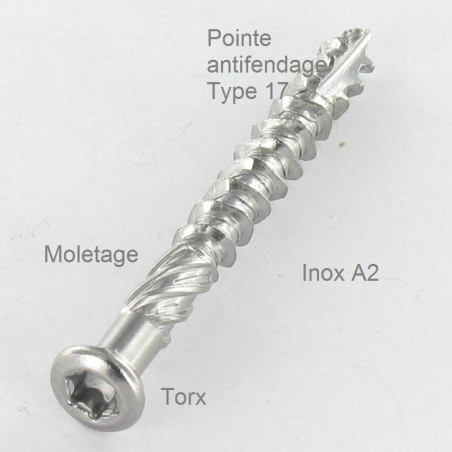 1 x Vite Per Decking TEKOR Testa Forata Dentellato T25 5X60 cut Chiodo Anti-Spacco 17 Acciaio Inox A2